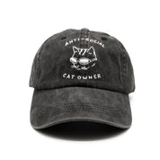 Sort denimkasket - logo "Anti-Social Cat Owner" 