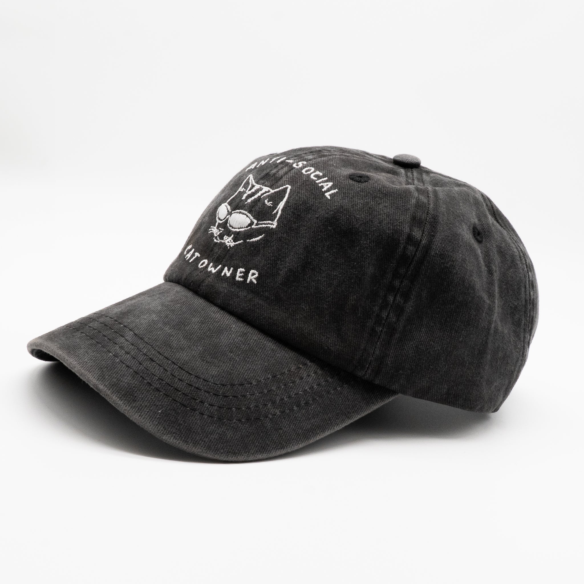 Sort denimkasket - logo "Anti-Social Cat Owner" 